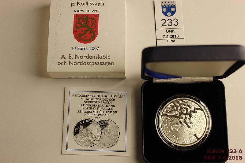 k-0233-a.jpg - Kohde 233, lhthinta: 12 € / myyntihinta: 12 € 10 € 2007 Ag, proof, Nordenskild, kotelo, tod, kunto: 10