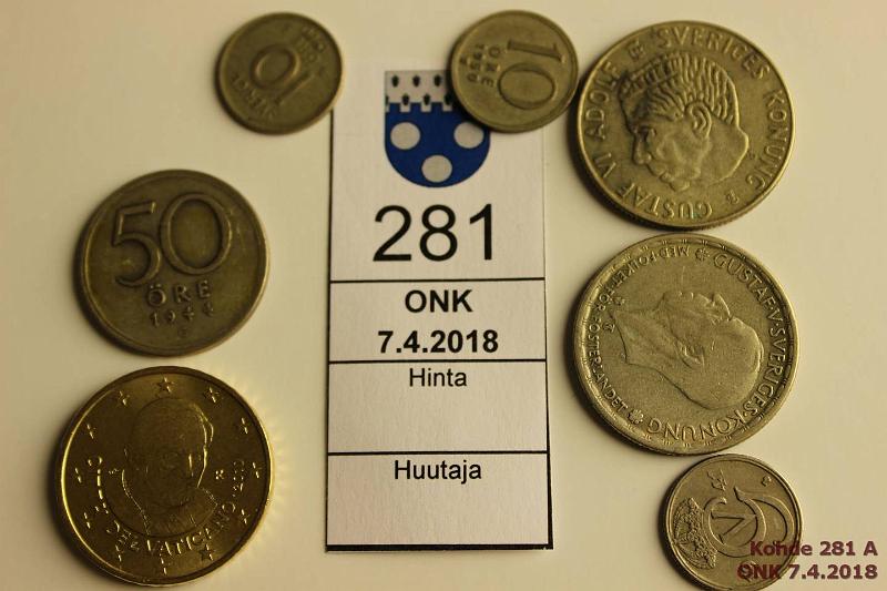 k-0281-a.jpg - Kohde 281, lhthinta: 5 € / myyntihinta: 5 € 10  - 1 kr (6+1) 1941-61 Ag, 10 1941, -50, -60; 50-44; 1kr-46, -61. Lisksi Vatikaani 50c 2010, kunto: 4-6, 9