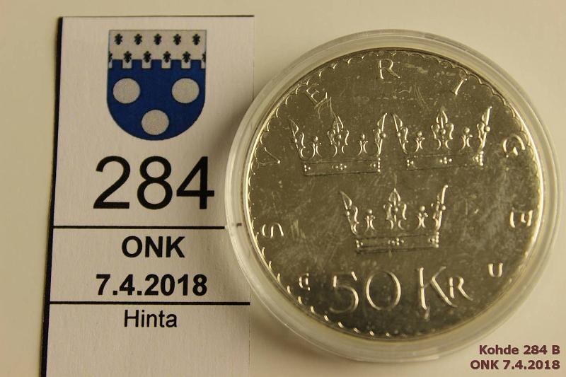 k-0284-b.jpg - Kohde 284 (kuva 2/2), lhthinta: 12 € / myyntihinta: 12 € 50 kr 1975 KM#848 Ag, 27,03 g/925, Carl XVI Gustaf Constitutional Reform, kapselissa, kunto: 9