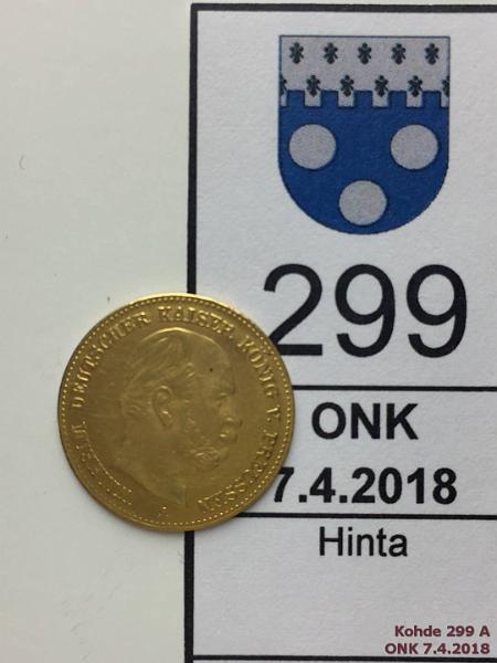 k-0299-a.jpg - Kohde 299 (kuva 1/2), lhthinta: 60 € / myyntihinta: 83 € Saksa 5 mk 1877A KM#507 Au, 1,991g/900. Wilhelm I, Preussi, kunto: 9