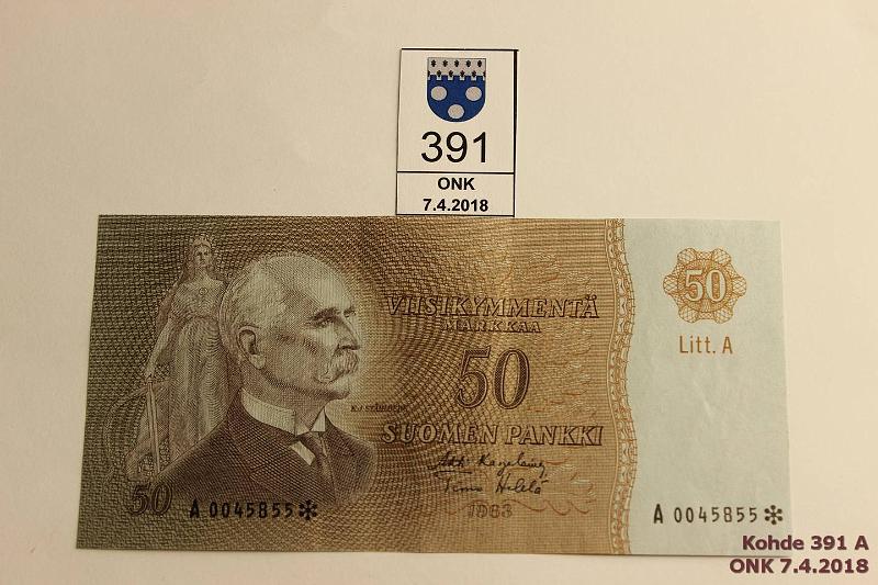 k-0391-a.jpg - Kohde 391, lhthinta: 400 € / myyntihinta: 570 € 50 mk 1963 LA A* SNY 170.4 A00458550* KA I-He, harvinainen korvaava!, kunto: 6