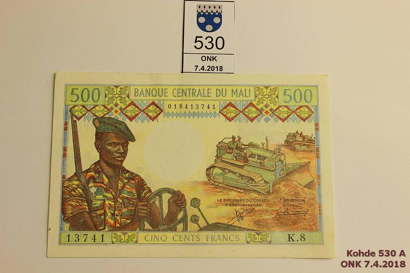 k-0530-a.jpg - Kohde 530, lhthinta: 50 € / myyntihinta: 62 € Mali 500 f 1973-84 P#12e K.8 018413741, niitinreit, hieman pintaeloa, kunto: 8