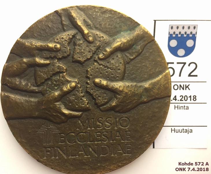 k-0572-a.jpg - Kohde 572, lhthinta: 5 € / myyntihinta: 5 € Mitali 1969 Br, 70mm, Missio Eccelesiae Finlandiae, O. Eriksson, kunto: 8