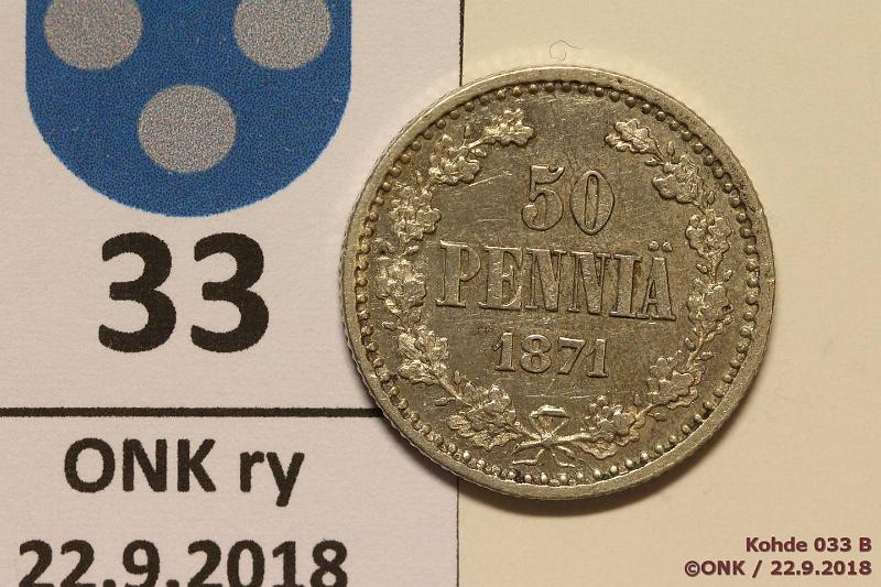 k-0033-b.jpg - Kohde 33 (kuva 2/2), lhthinta: 240 € / myyntihinta: 240 € 50 p 1871 Ag, SNY 320.1, erittin kaunis! Vaikea tss kunnossa!, kunto: 7/8