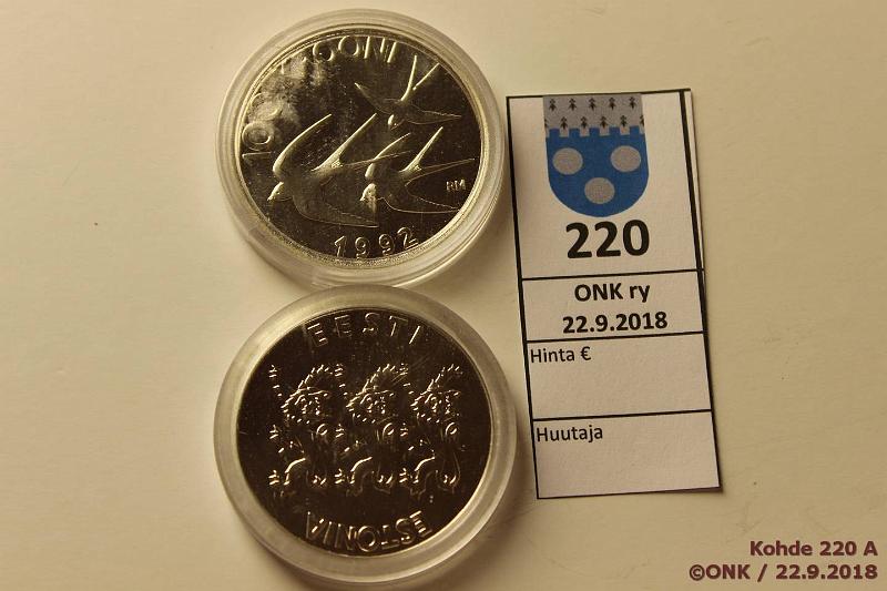 k-0220-a.jpg - Kohde 220, lhthinta: 15 € / myyntihinta: 21 € Eesti 100 kr 1992 KM#27 (2) Ag, prooflike, kapselit, kunto: 9