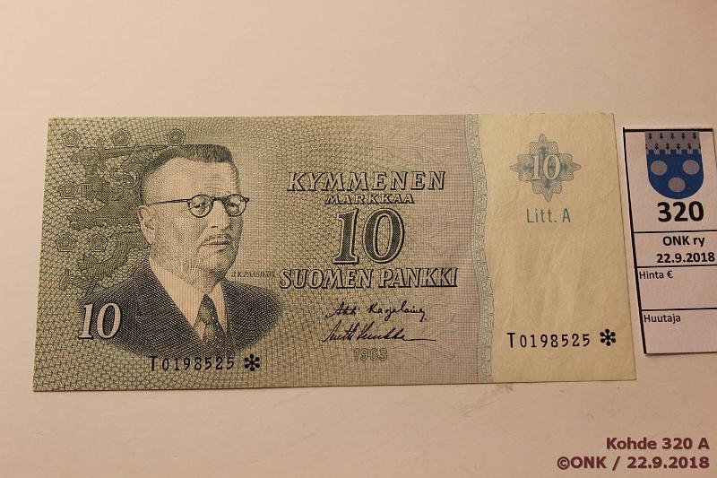 k-0320-a.jpg - Kohde 320, lhthinta: 12 € / myyntihinta: 12 € 10 mk 1963 LA T* SNY 146.7 T0198525* KA I-Luu, sil?, korvaava, kunto: 7