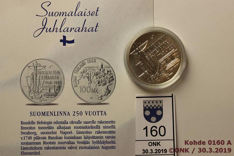 k-0160-a.jpg - Kohde 160, lhthinta: 10 € / myyntihinta: 13 € 100 mk 1998 Ag, BU, Suomenlinna, kaps, tod, kunto: 9