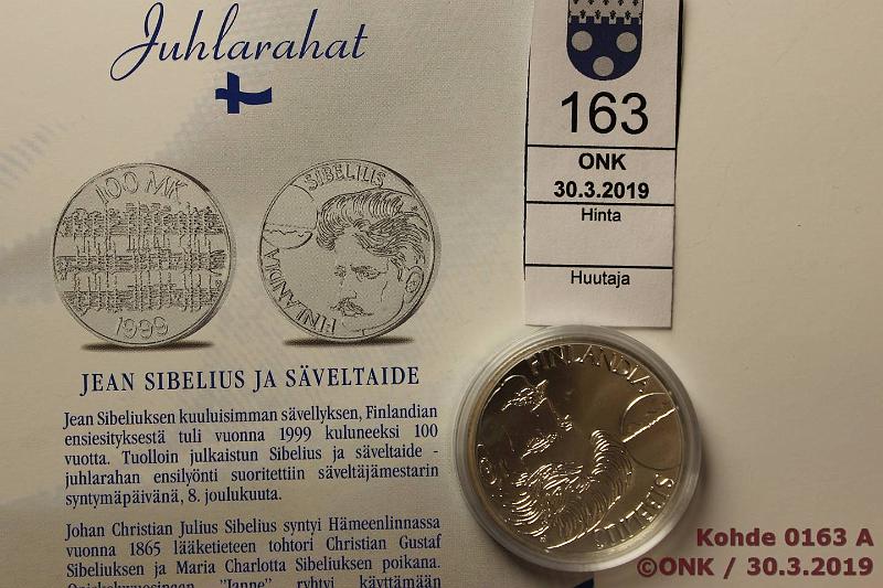 k-0163-a.jpg - Kohde 163, lhthinta: 10 € / myyntihinta: 21 € 100 mk 1999 Ag, BU, Sibelius, kaps, tod, kunto: 9