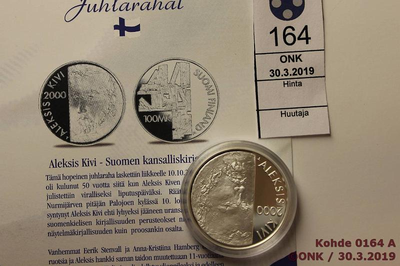 k-0164-a.jpg - Kohde 164, lhthinta: 15 € / myyntihinta: 20 € 100 mk 2000 Ag, Proof, Kivi, kaps, tod, kunto: 10