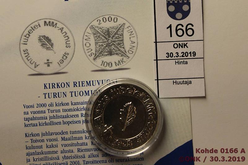 k-0166-a.jpg - Kohde 166, lhthinta: 40 € / myyntihinta: 46 € 100 mk 2000 Ag, BU, Riemuvuosi, kaps, tod, kunto: 10