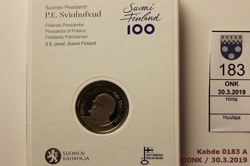 k-0183-a.jpg - Kohde 183, lhthinta: 7 € / myyntihinta: 11 € 5 2016 Proof, Svinhufvud, kansiossa, tod, kunto: 10