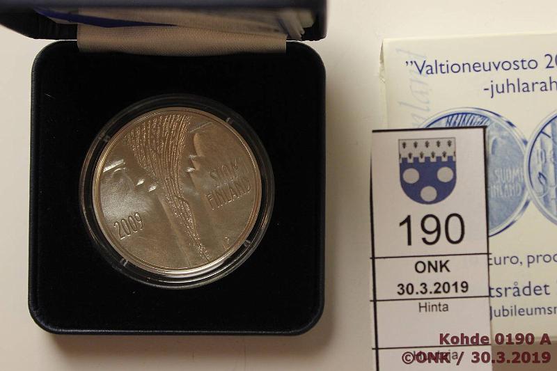 k-0190-a.jpg - Kohde 190, lhthinta: 12 € / myyntihinta: 21 € 10 € 2009 Ag, proof, Valtioneuvosto 200v, kotelo, tod, kunto: 10