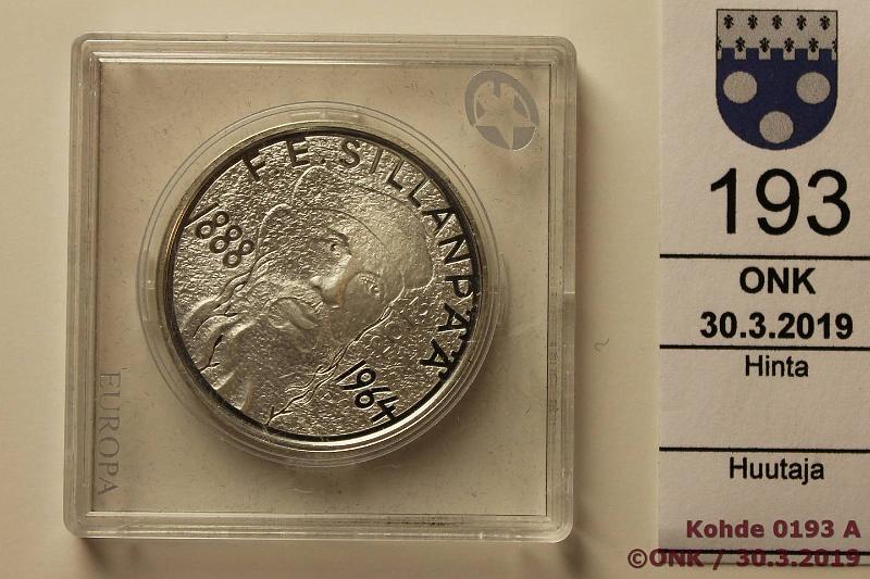 k-0193-a.jpg - Kohde 193, lhthinta: 12 € / myyntihinta: 15 € 10 € 2013 Ag, proof, Sillanp, kunto: 10