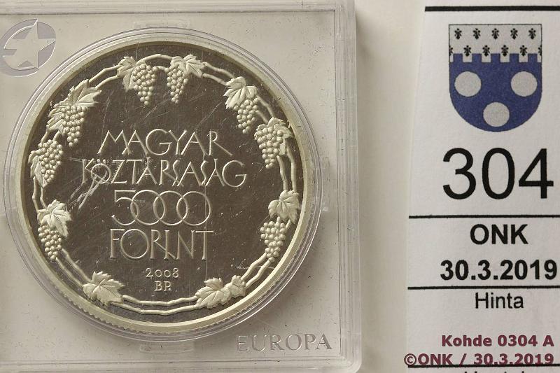 k-0304-a.jpg - Kohde 304, lhthinta: 10 € / myyntihinta: 17 € Unkari 5000 forint 2008 KM#811 Ag, proof, 31,46 g/925, Tokaj Wine Region, kunto: 10