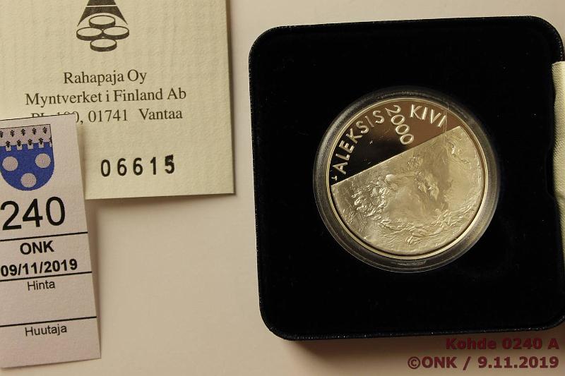 k-0240-a.jpg - Kohde 240, lhthinta: 15 € / myyntihinta: 22 € 100 mk 2000 Ag, Proof, Kivi, laatikko, tod, kunto: 10