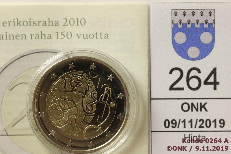 k-0264-a.jpg - Kohde 264, lhthinta: 5 € / myyntihinta: 5 € 2€ 2010 Proof, Suomi, Raha 150v, kapseli, kotelo, tod, kunto: 10