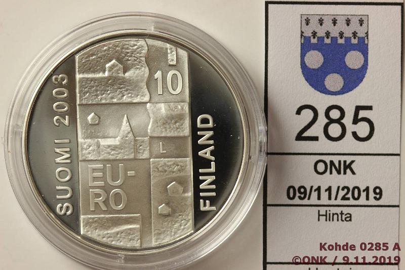 k-0285-a.jpg - Kohde 285, lhthinta: 12 € / myyntihinta: 12 € 10 € 2003 Ag, Proof, Chydenius, kapseli, kotelo, tod, kunto: 10