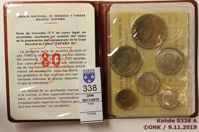 k-0338-a.jpg - Kohde 338, lhthinta: 5 € / myyntihinta: 5 € Espanja 1100 pesetas (6) 1980 CuNi/Al, Copa Mundial 1982 -sarja muovikotelossa: 1, 5, 25, 50, 100p ja 50cts, kunto: 9