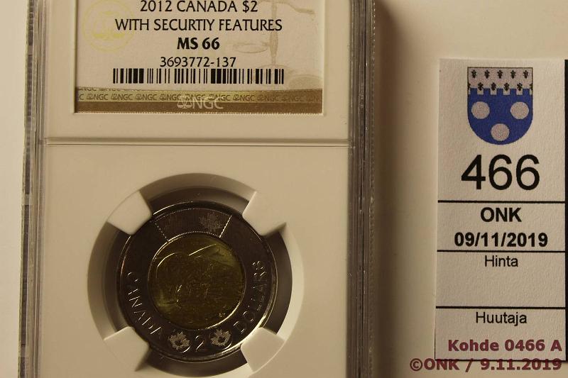 k-0466-a.jpg - Kohde 466, lhthinta: 10 € / ei tarjouksia Kanada 2 $ 2012 KM#1257 2-metalliraha, jkarhu. NGC slabissa MS 66, kunto: 9