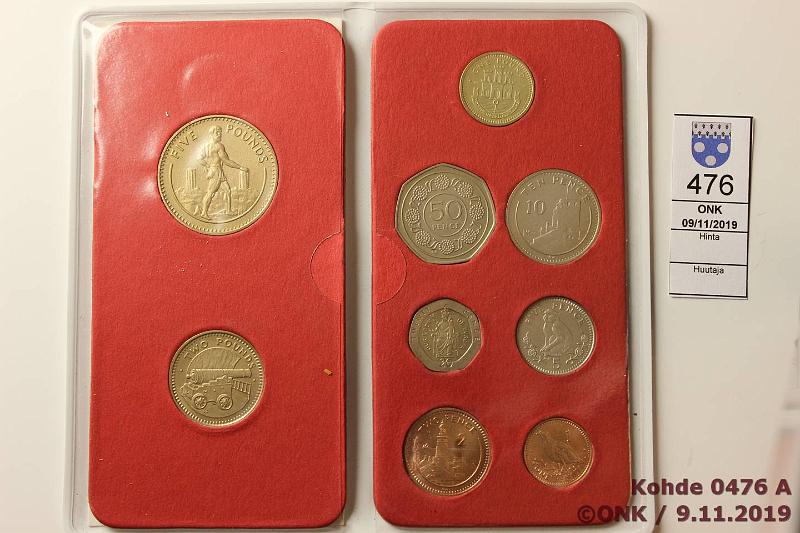 k-0476-a.jpg - Kohde 476, lhthinta: 10 € / myyntihinta: 16 € Gibraltar 1 p5  1988 (9) 1, 2, 5, 10, 20, 50p, 1, 2 ja 5 puntaa, hieman patinaa, muovinen kotelo, kunto: 8-9