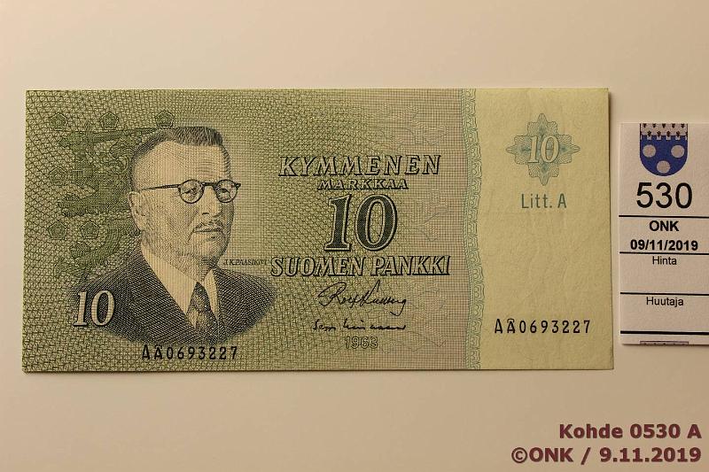 k-0530-a.jpg - Kohde 530, lhthinta: 5 € / myyntihinta: 8 € 10 mk 1963 LA SNY 146.6 A 0693227 KU I-Lin, vl II, kunto: 7