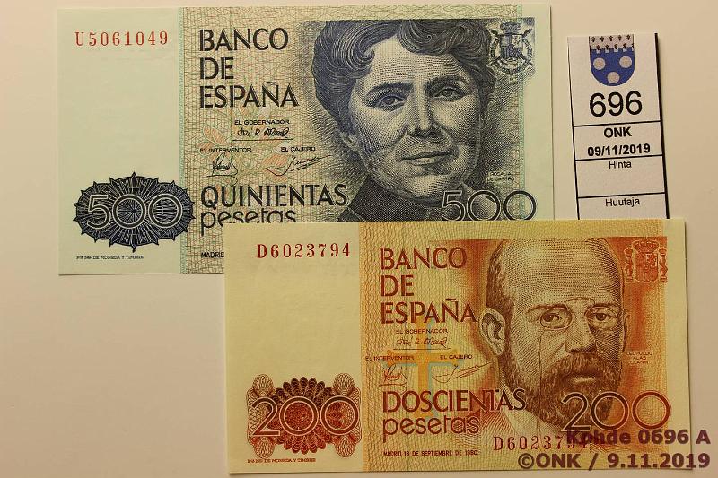 k-0696-a.jpg - Kohde 696, lhthinta: 20 € / myyntihinta: 20 € Espanja 200 + 500 p 1980, -79 P#1567, kunto: 9, 8