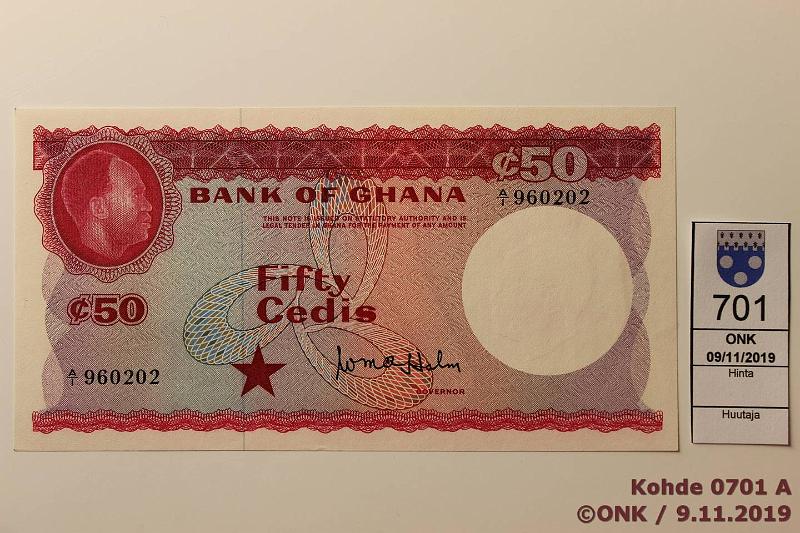 k-0701-a.jpg - Kohde 701, lhthinta: 60 € / ei tarjouksia Ghana 50 cedis ND P#8a A/1 960202, kunto: 9