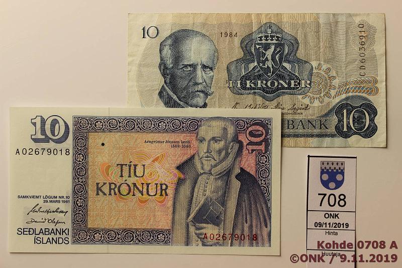 k-0708-a.jpg - Kohde 708, lhthinta: 5 € / myyntihinta: 5 € Islanti + Norja 10 kr 1961, -84 P#48, 36, kunto: 9, 4