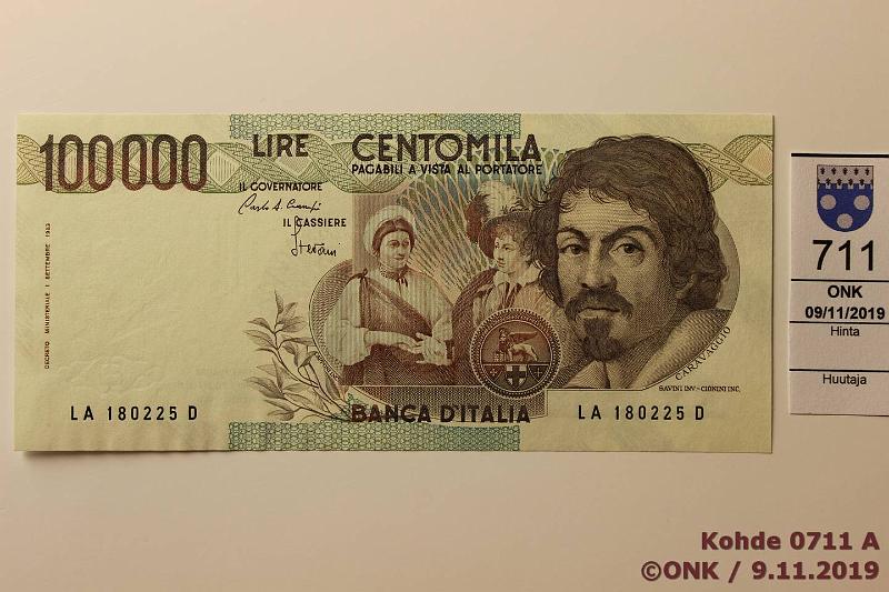 k-0711-a.jpg - Kohde 711, lhthinta: 75 € / myyntihinta: 110 € Italia 100 000 lire 1983 P#110a LA 180225 D, kunto: 9