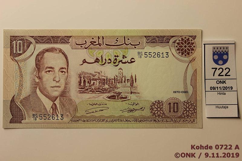 k-0722-a.jpg - Kohde 722, lhthinta: 5 € / myyntihinta: 5 € Marokko 10 dirhams 1970 P#57 BC/18 552613, kunto: 9