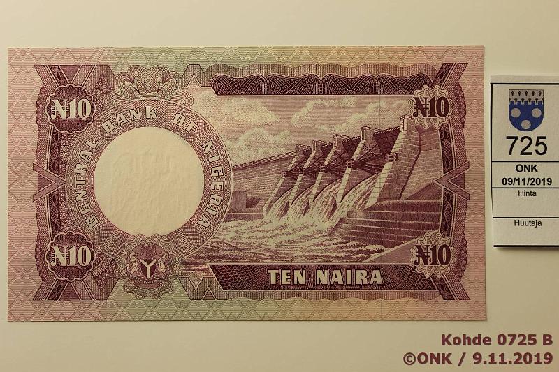 k-0725-b.jpg - Kohde 725 (kuva 2/2), lhthinta: 85 € / ei tarjouksia Nigeria 10 naira ND P#17b DD/27 847201, kunto: 9