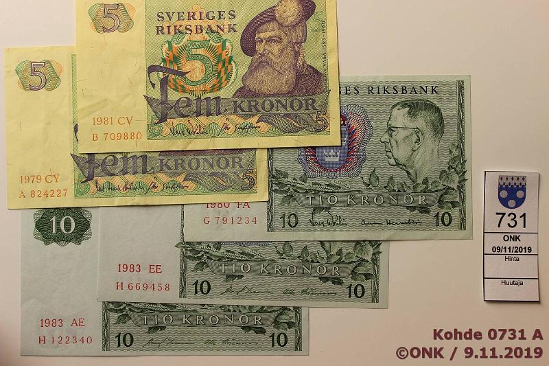 k-0731-a.jpg - Kohde 731, lhthinta: 5 € / myyntihinta: 5 € Ruotsi 5+10 kr 197983 P#512 (5) 5k 1979, -81; 10k 1980, -83(2), kunto: 5-9