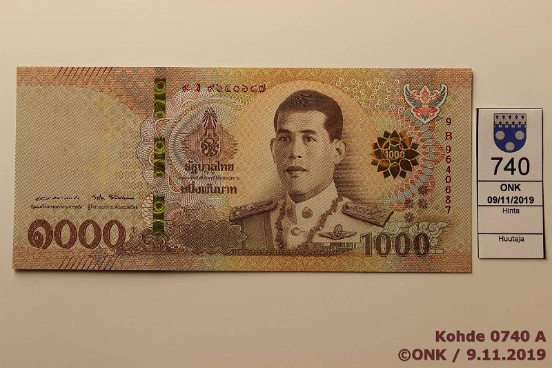 k-0740-a.jpg - Kohde 740, lhthinta: 32 € / myyntihinta: 32 € Thaimaa 1000 baht 2018 P# - King Rama X, kunto: 9