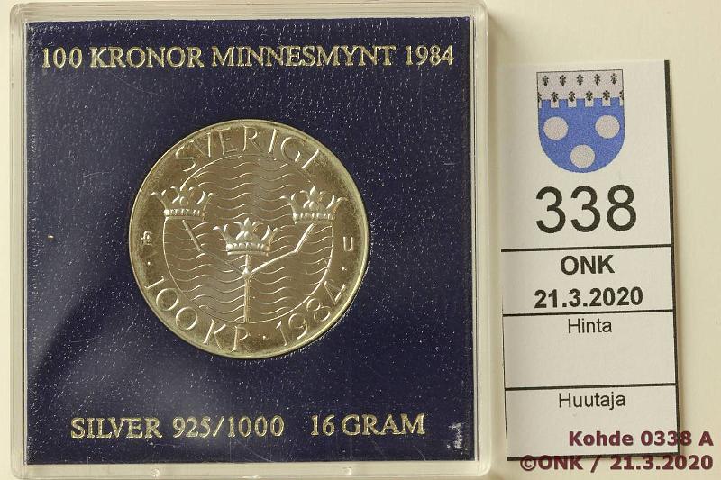 k-0338-a.jpg - Kohde 338, lhthinta: 10 € / myyntihinta: 12 € 100 kr 1984 KM#863 Ag, 27g/925, Stockholm Conference, kotelo, kunto: 9