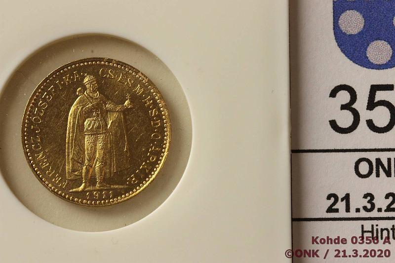 k-0356-a.jpg - Kohde 356 (kuva 1/2), lhthinta: 100 € / myyntihinta: 125 € Unkari 10 korona 1911 KM#69 Au 3,3875g/900, hnja, kunto: 9