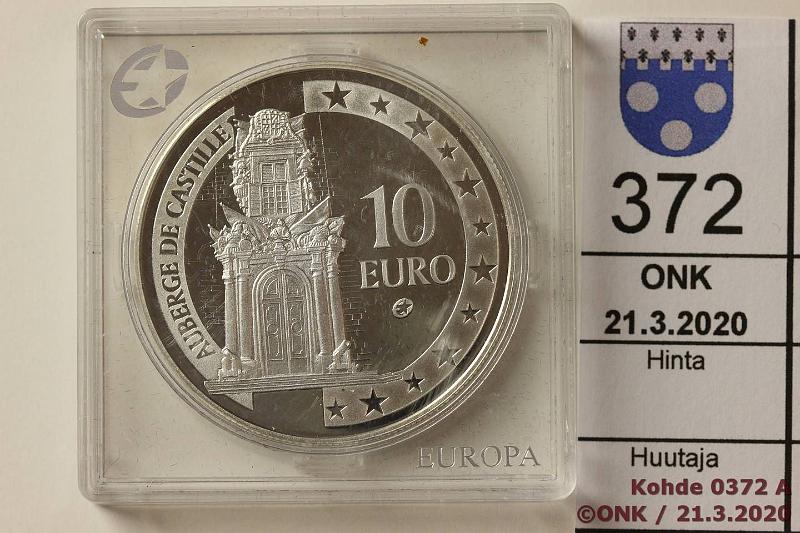 k-0372-a.jpg - Kohde 372, lhthinta: 12 € / myyntihinta: 12 € Malta 10 € 2008 KM#136 Ag, Proof, 28,28g/925, Auberge de Castille, kapseli, kunto: 10