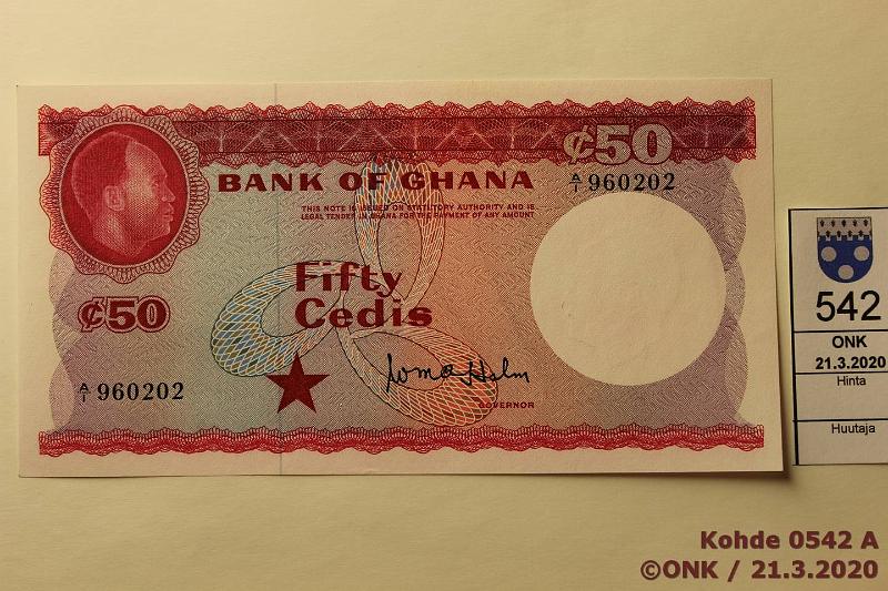 k-0542-a.jpg - Kohde 542, lhthinta: 55 € / ei tarjouksia Ghana 50 cedis ND P#8a A/1 960202, kunto: 9