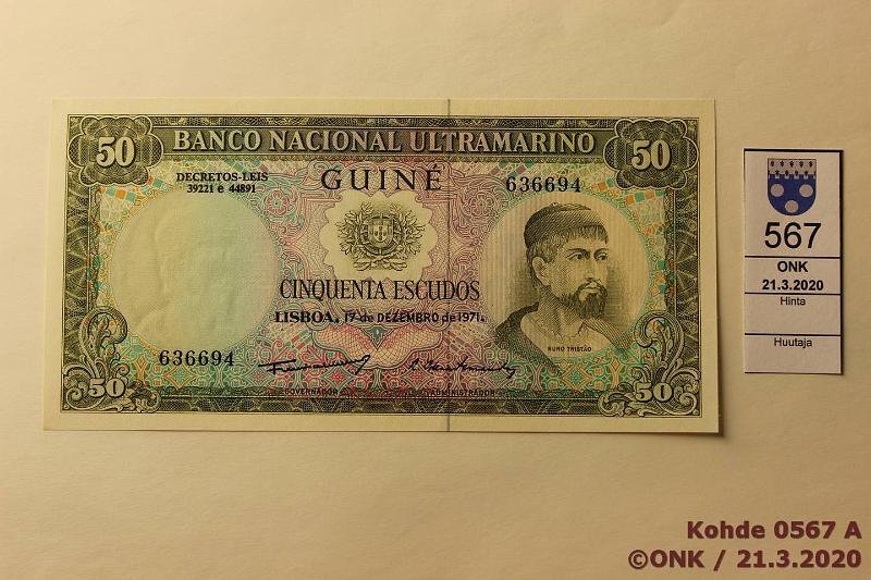 k-0567-a.jpg - Kohde 567, lhthinta: 25 € / myyntihinta: 25 € Portugalin Guinea 50 escudos 1971 P#44 636694, kunto: 9