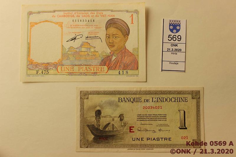 k-0569-a.jpg - Kohde 569, lhthinta: 15 € / myyntihinta: 16 € Ranskan Indokiina 1 piastre (2) ND P#76b, 92, kunto: 6, 8