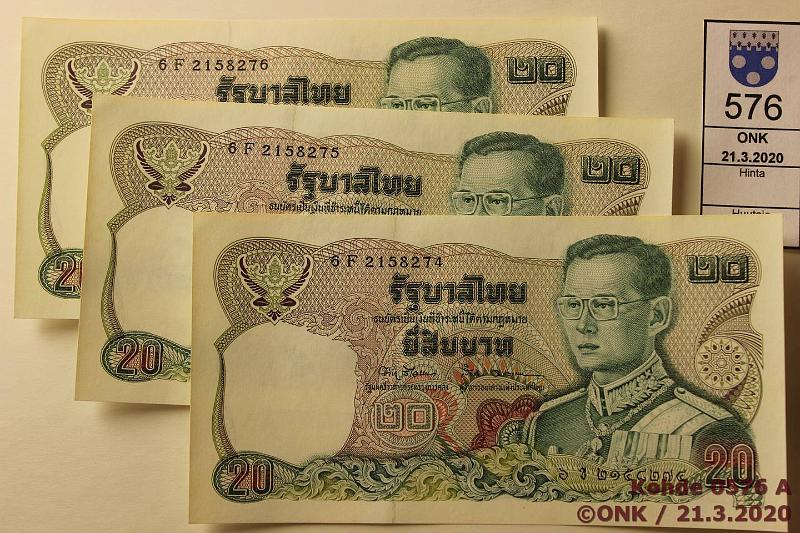 k-0576-a.jpg - Kohde 576, lhthinta: 6 € / myyntihinta: 6 € Thaimaa 20 baht (3) 1981 P#88 6F2158274-76, perkk., King Rama IX, kunto: 9