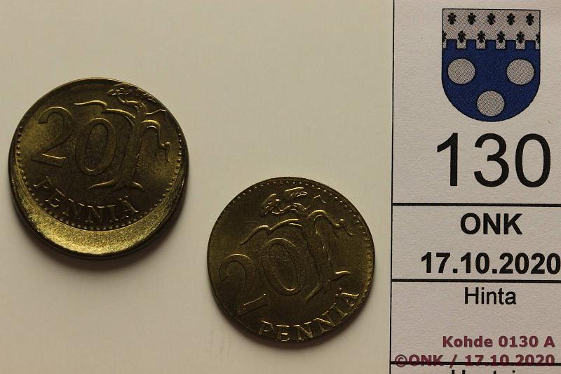 k-0130-a.jpg - Kohde 130 (kuva 1/2), lhthinta: 5 € / myyntihinta: 26 € 20 p (2) 1963 Kuppilynti ja toisessa vajaa aihio (painot 4,4g / 3,1g), kunto: 7, 8