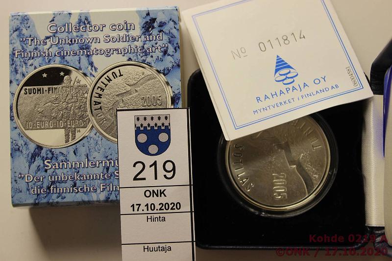 k-0219-a.jpg - Kohde 219, lhthinta: 12 € / myyntihinta: 13 € 10 € 2005 Ag, Proof, Tuntematon sotilas, kaps, kotelo, tod, kunto: 10