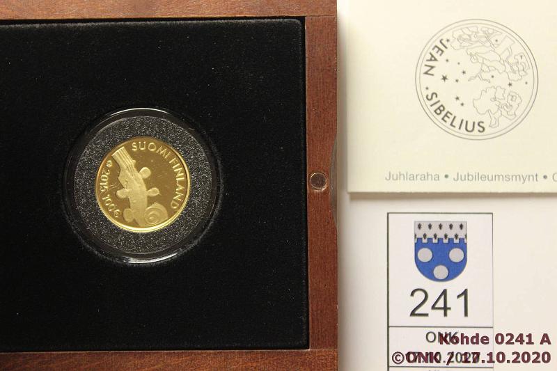 k-0241-a.jpg - Kohde 241, lhthinta: 200 € / myyntihinta: 265 € 100 € 2015 Au, Proof, 5,65g/917, Jean Sibelius, kotelo, tod, kunto: 10