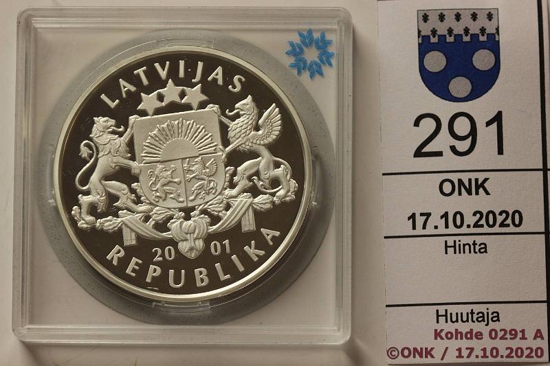 k-0291-a.jpg - Kohde 291 (kuva 1/2), lhthinta: 10 € / myyntihinta: 18 € Latvia 1 lats 2001 KM#50 Ag, Proof, 31,47g/925, Salt Lake City 2002, jkiekko, kaps, kunto: 10