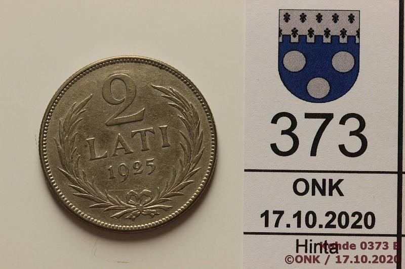 k-0373-b.jpg - Kohde 373 (kuva 2/2), lhthinta: 5 € / myyntihinta: 6 € 2 lati 1925 KM#8 Ag, 10g/835, kunto: 8