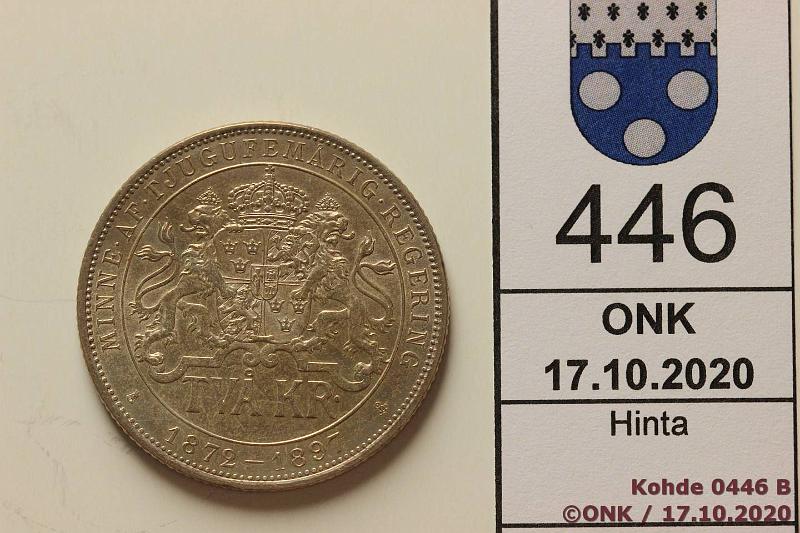 k-0446-b.jpg - Kohde 446 (kuva 2/2), lhthinta: 10 € / myyntihinta: 21 € 2 kr 1897 KM#762 Ag, 15g/800, Silver Jubilee, loistelias!, kunto: 9/8