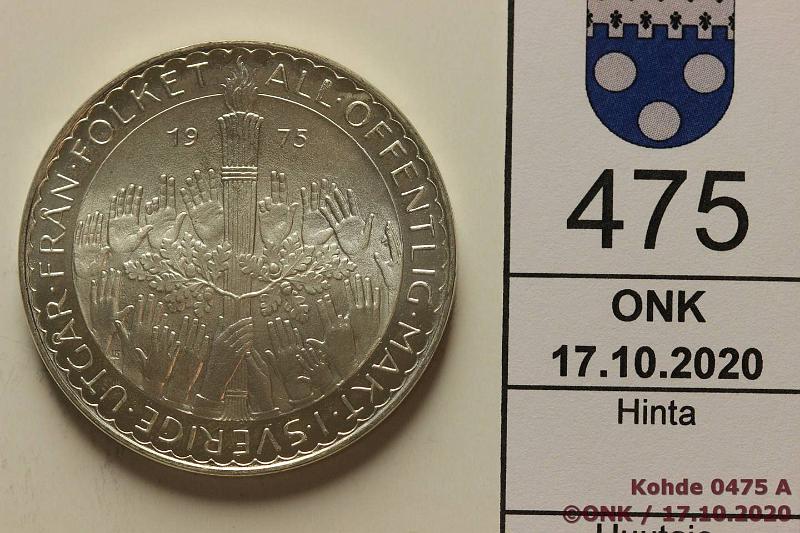 k-0475-a.jpg - Kohde 475 (kuva 1/2), lhthinta: 10 € / myyntihinta: 16 € 50 kr 1975 KM#848 Ag, 27,03g/925, Constitutional Reform, kunto: 9