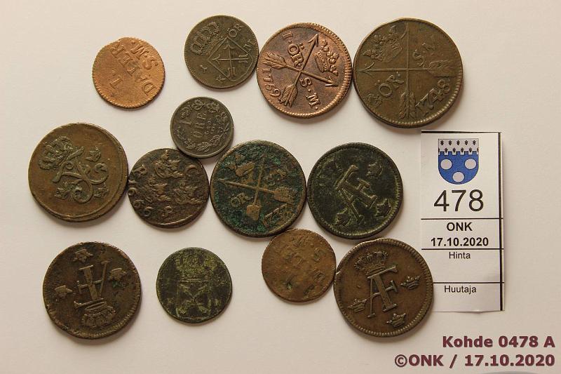 k-0478-a.jpg - Kohde 478, lhthinta: 5 € / myyntihinta: 5 € 1 daler sm - 2  (13) 1666-1858 Cu, 1/6 1666, 1 1719, -25, -30, -37, -58, -59, -60(2), 1858; 2 1748; 1d sm 1715(2), kunto: 3-5