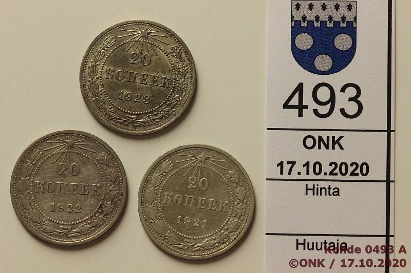 k-0493-a.jpg - Kohde 493, lhthinta: 5 € / myyntihinta: 32 € 20 kop (3) 1921-23 Y#82 Ag, 3 x 3,6g/500, 1921, -22, -23, kunto: 6, 5, 7