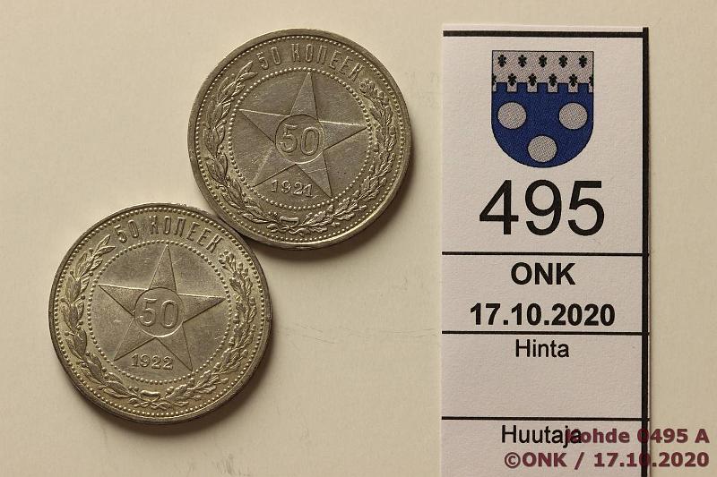 k-0495-a.jpg - Kohde 495, lhthinta: 10 € / myyntihinta: 22 € 50 kop (2) 1921-22 Y#83 Ag, 2 x 10g/900, 1921 АГ, 1922 ПЛ, kunto: 8